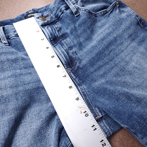 Express Jeans Women L Long (12/14/16) Blue Skyscraper Mid Rise Stretch Slit Hem - Picture 7 of 12